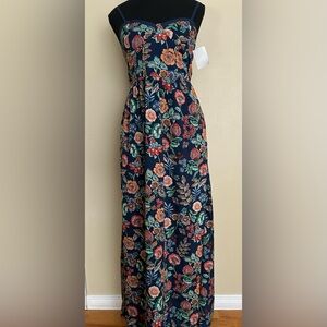 New Egg Collective Navy Floral Strapless Dress